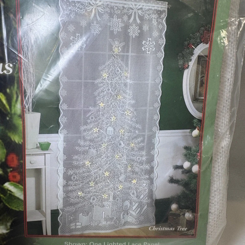 Quaker Lace Lighted Christmas Tree Lace Panel White 40x84 20 Light Set Included